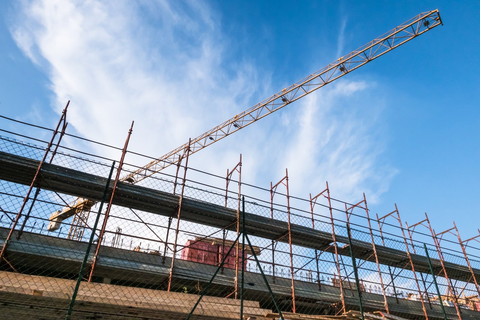 Lifting crane and building in construction site